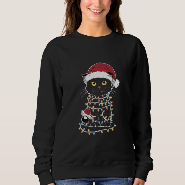 Rolig julbelysning för kattälskare t shirt (Framsida)