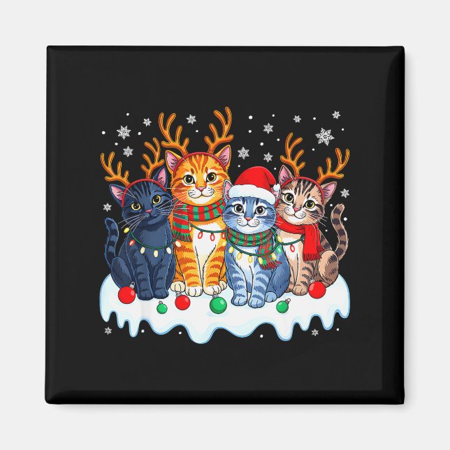Rolig julbelysning med katt ren jul tomte magnet (Framsidan)
