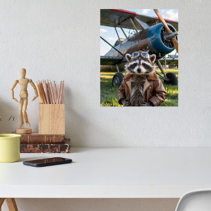 Rolig julbild med tvättbjörnspilot i flygplan poster