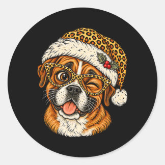Rolig julboxare med leopard Santa hatt söt Runt Klistermärke