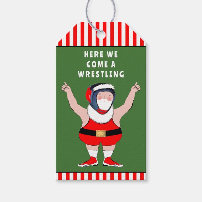Rolig julbrottare Holiday Wrestling Presentetikett (Framsidan)