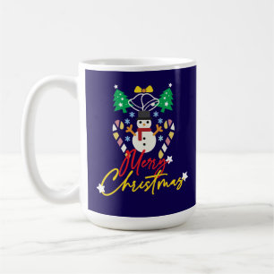 Rolig juldesign med klocka, träd  kaffemugg