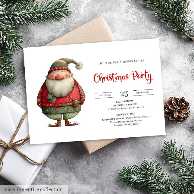 Rolig julfar trendy röd grön julinbjudan inbjudningar (Funny Santa trendy red green Christmas invitation)