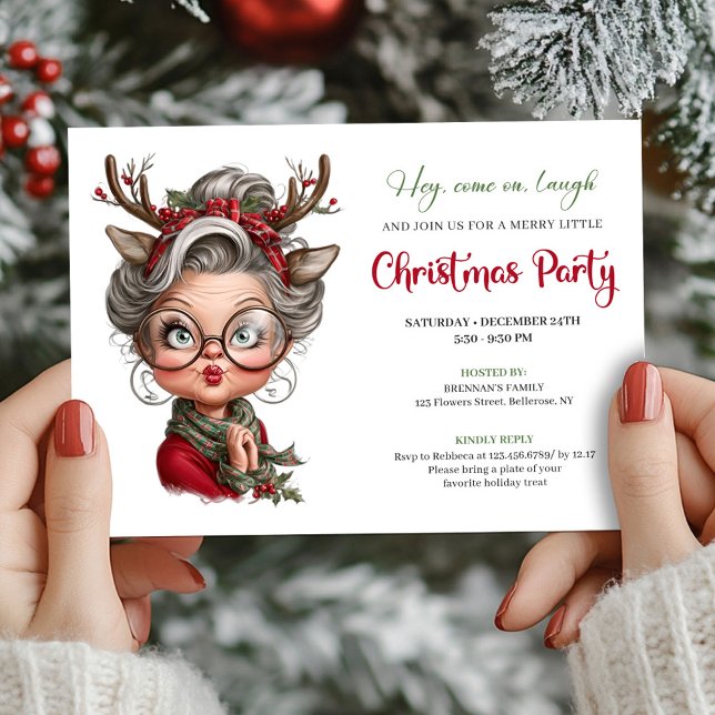 Rolig julfarmors festliga festsinbjudan inbjudningar (Funny Christmas Granny Festive Party Invitation)
