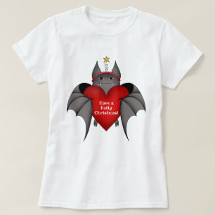Rolig julfladdermöss med röd hjärta t shirt