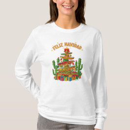 Rolig julgran med staplade sombreros Feliz Navidad T Shirt