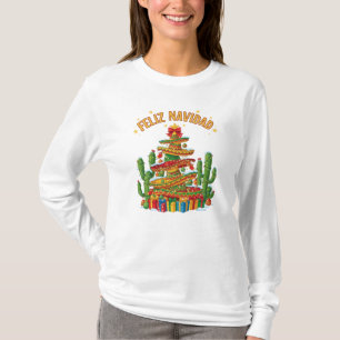 Rolig julgran med staplade sombreros Feliz Navidad T Shirt