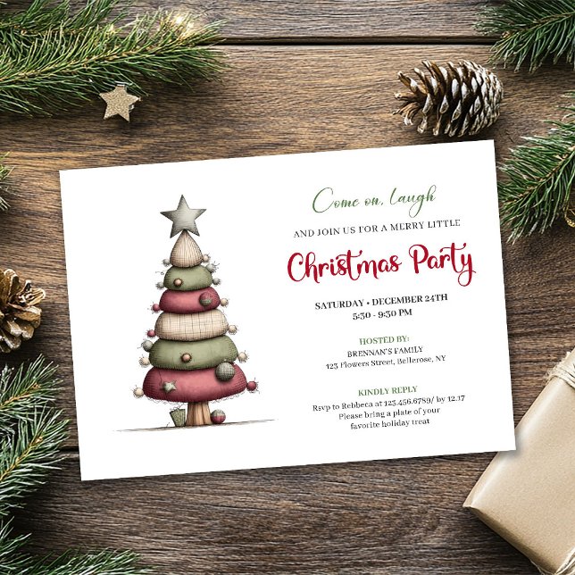 Rolig julgran modern vattenfärg inbjudan (Funny Christmas tree modern watercolor invitation)
