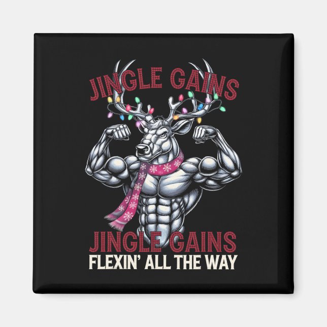 Rolig julgympa Träningsren Jingle Gains  Magnet (Framsidan)