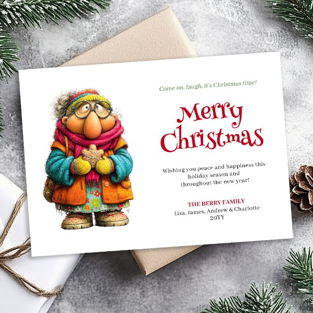 Rolig Julhälsningskort för Kvinnor Digitalt Julkort (Bold Funny Woman Digital Christmas Greeting Card)