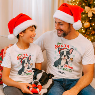Rolig julhund Boston Terrier anpassat namn T Shirt
