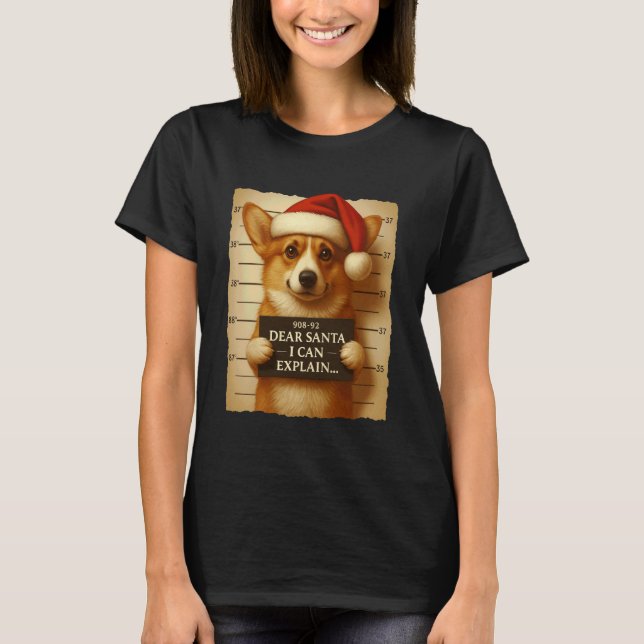Rolig julhund - Söt corgi tomtehatt t-shirt (Framsida)