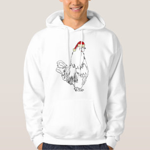 Rolig Julig Tupp i Julhatt Cockerel Humor Hoodie