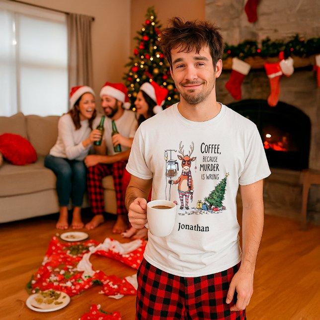 Rolig julkaffe Ren – Anpassat Namn T Shirt (Skapare uppladdad)