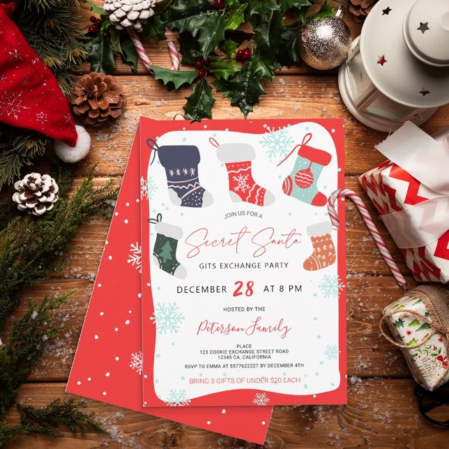 Rolig Julkaka Secret Santa Utbyte Fest Inbjudningar (Skapare uppladdad)