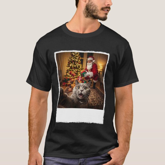 Rolig julkatts-selfie med Tomtekläder Presenter Ch T Shirt (Framsida)