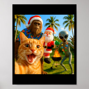 Rolig julkattselfie med Bigfoot & utomjording Poster