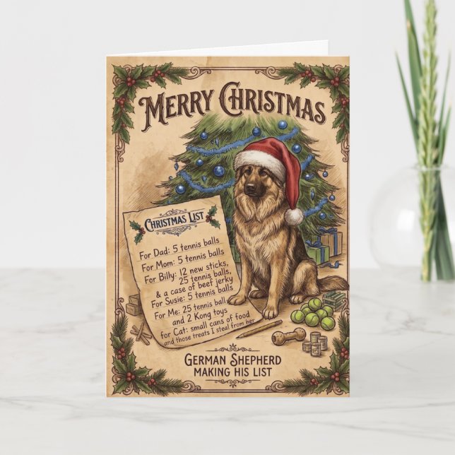 Rolig julklappslista för tysk shepherd kort (Framsida)