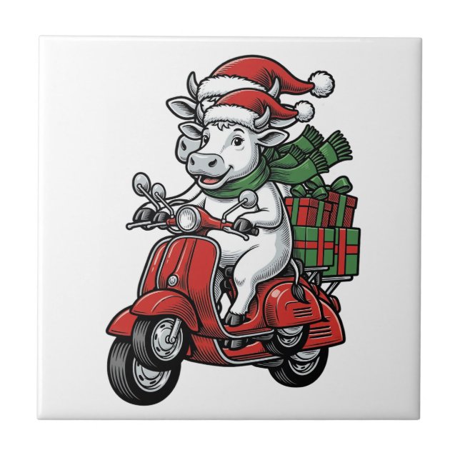 Rolig julko på scooter vintage design_ kakelplatta (Framsidan)
