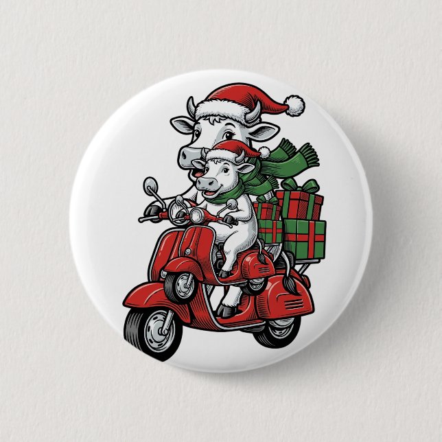 Rolig julko på scooter vintage design_ knapp (Framsida)