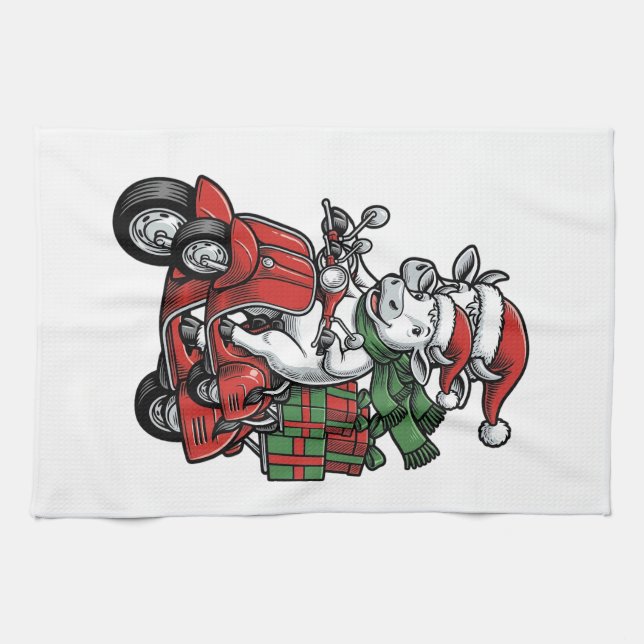 Rolig julko på scooter vintage design_ kökshandduk (Horisontell)