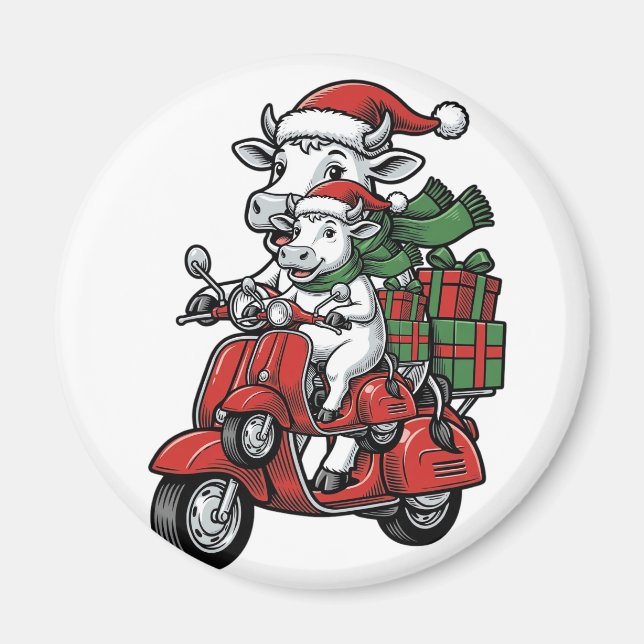 Rolig julko på scooter vintage design_ magnet (Framsidan)