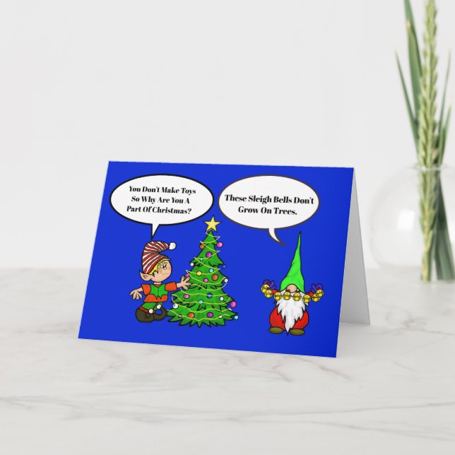 Rolig julkort med alv och tomte kort (Framsida)