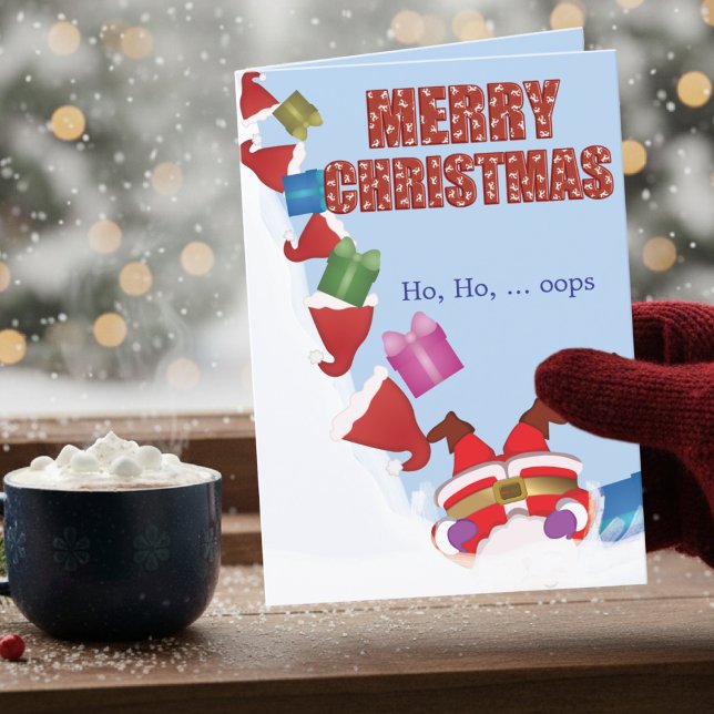 Rolig julkort med fallande tomte helgkort (If you love humor, this Santa fail card is it cute, funny, and still totally Christmasy.)