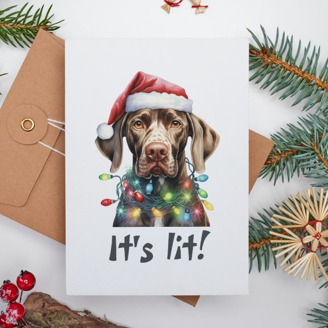 Rolig julkort med hund – Citatet 'It's Lit' Helgkort (Skapare uppladdad)