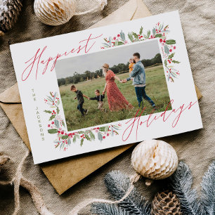 Rolig julkort med jullycka familjefoto