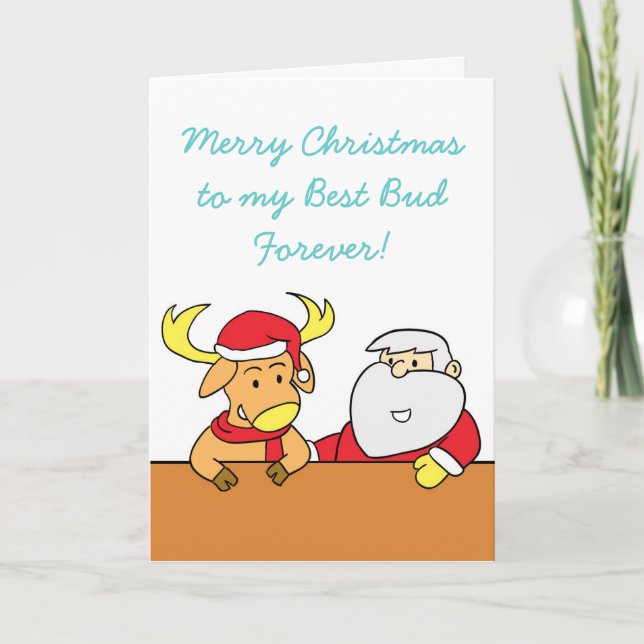 Rolig julkort med renar och tomte helgkort (Framsida)