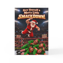 Rolig julkort med Santa wrestling julsmackdown