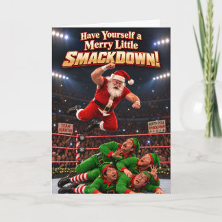 Rolig julkort med Santa wrestling julsmackdown Helgkort