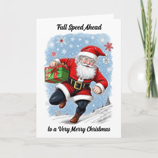 Rolig Julkort med Springande Tomte Helgkort (Framsida)
