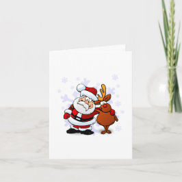 Rolig julkort med Tomte och Rudolf Helgkort