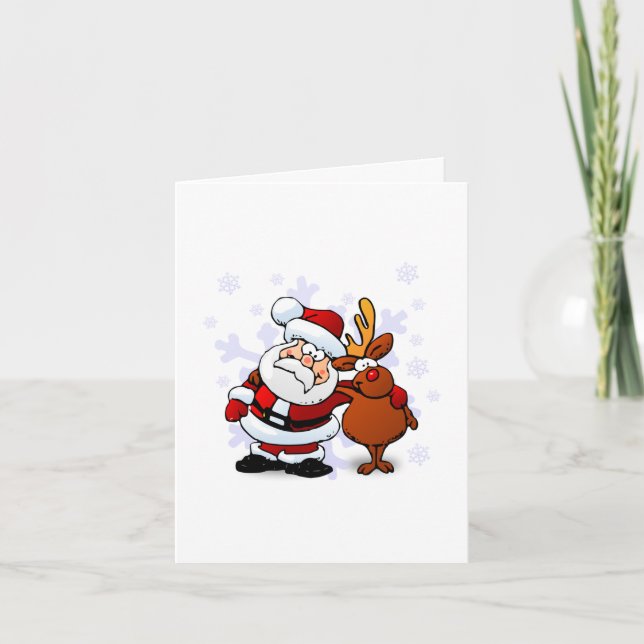 Rolig julkort med Tomte och Rudolf Helgkort (Framsida)