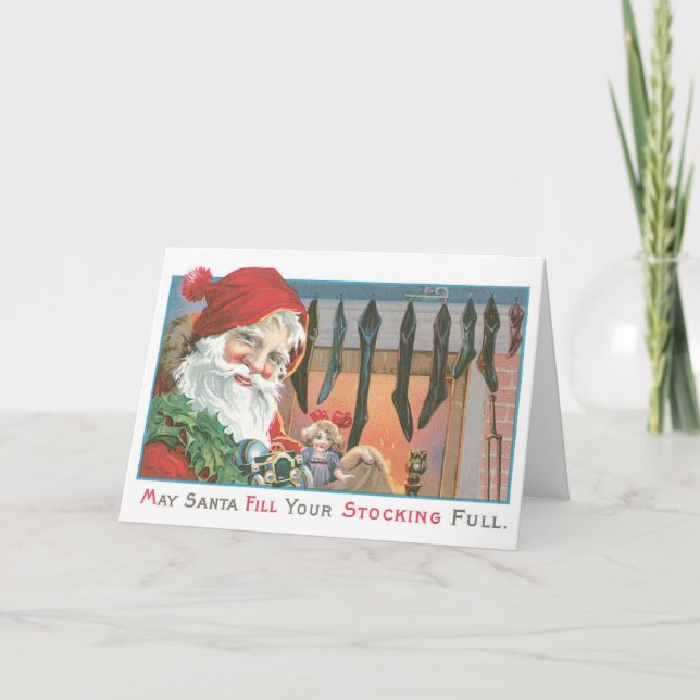 Rolig julkortvintage Santa Helgkort (Framsida)