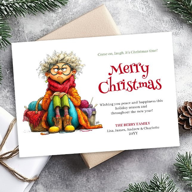Rolig julkvinnokort för nedladdning julkort (Silly Christmas Woman Custom Downloadable Card)