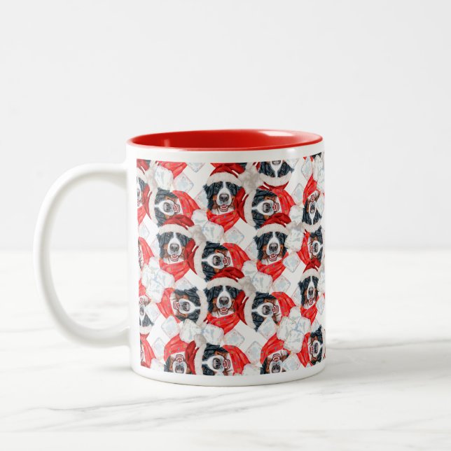 Rolig julmönster för Bernese Mountain Dog Två-Tonad Mugg (Vänster)