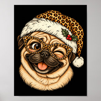 Rolig julmops med leopard Santahatt Söt Poster