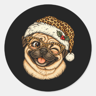 Rolig julmops med leopard Santahatt Söt Runt Klistermärke