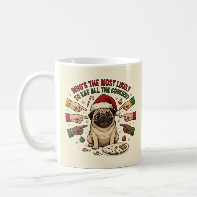 Rolig julmugg Mops Hund Kaffemugg (Vänster)