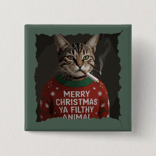 Rolig julrökande katt Sarcastic Holiday Meme Knapp