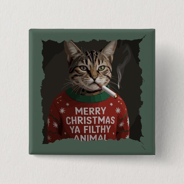 Rolig julrökande katt Sarcastic Holiday Meme Knapp (Framsida)