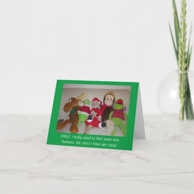 Rolig jultomte katt har galna människor julkort helgkort (Framsida)