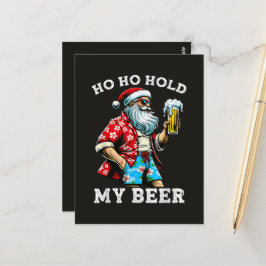 Rolig jultomte med solglasögon och öl jul vykort