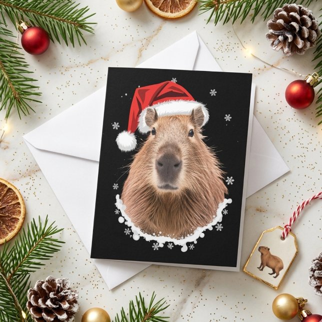 Rolig jultomte mössa Kapybar Kanin Snöig jul Julkort (Skapare uppladdad)