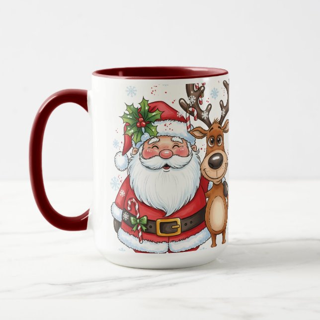 Rolig jultomte och renar julomfamning  mugg (Vänster)