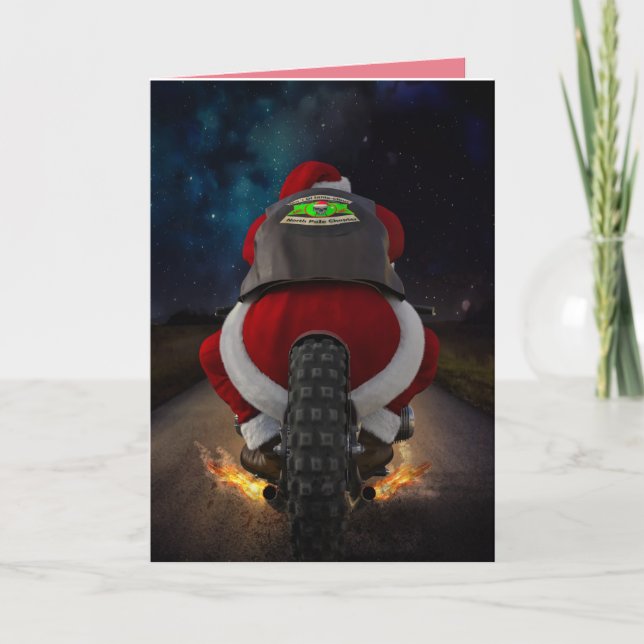 ROlig JULTOMTE PÅ MOTORCYKEL JULKORT Kort (Framsida)