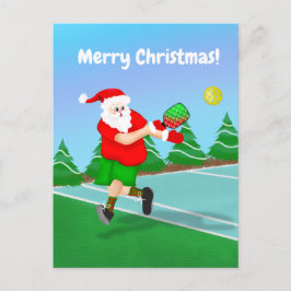 Rolig jultomte som spelar Pickleball God Jul Helg Vykort